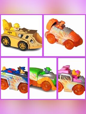 Paw Patrol LOT: Rubble, Chase, Skye, Rocky, Zuma METAL VEHICLES, neon wheels 5PC